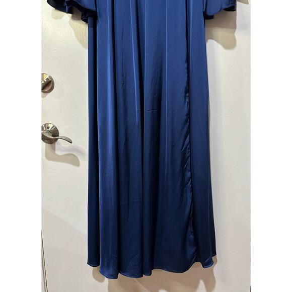 Mac Duggal Charmeuse Soft Tie Keyhole Bell Sleeve Gown Midnight Sz 4 NWOT 68308 - Picture 9 of 16